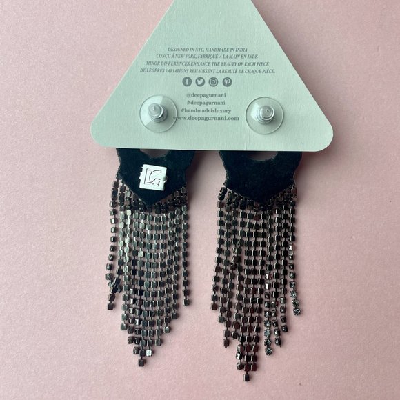NWT Deepa Gurnani Crystal Rhinestone Chandelier Earrings Silver Gunmetal Grey - Picture 4 of 10